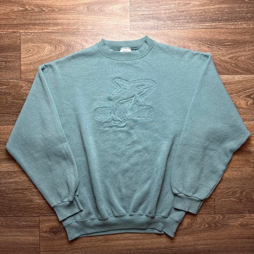 1990s Teal Sea World Orlando Embroidered Crewneck Sweatshirt